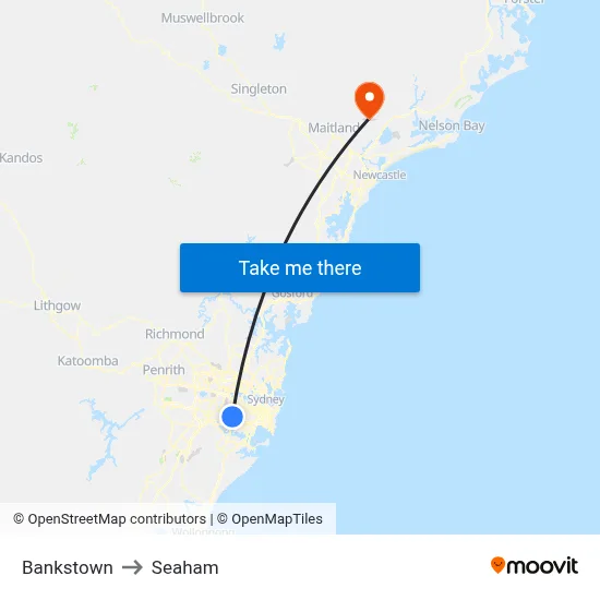 Bankstown to Seaham map