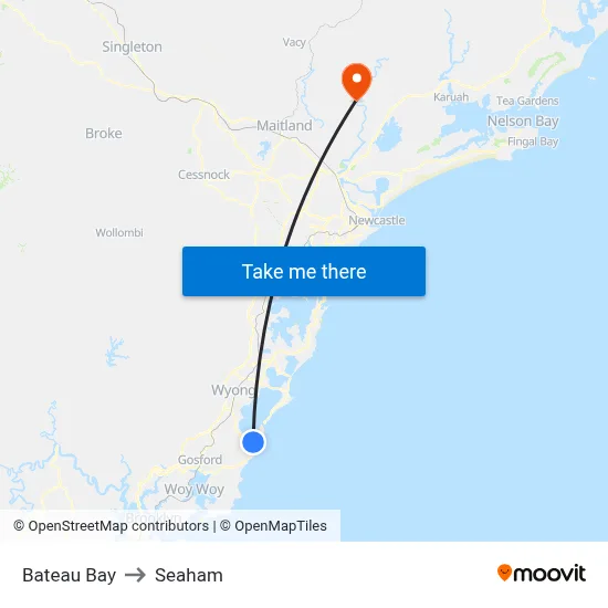 Bateau Bay to Seaham map
