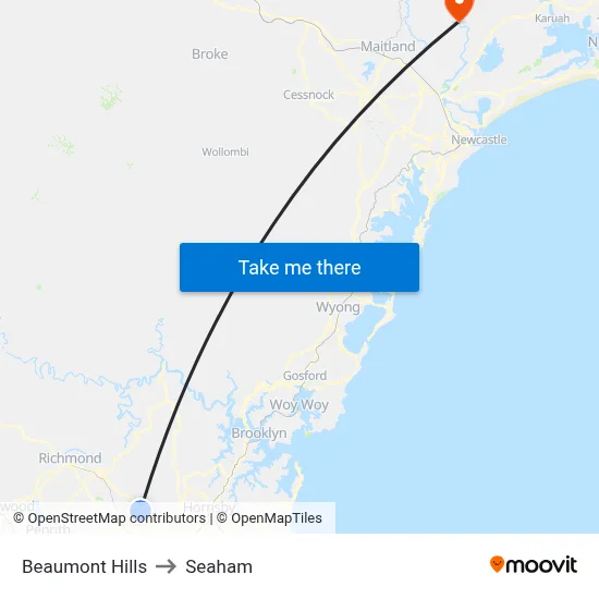 Beaumont Hills to Seaham map