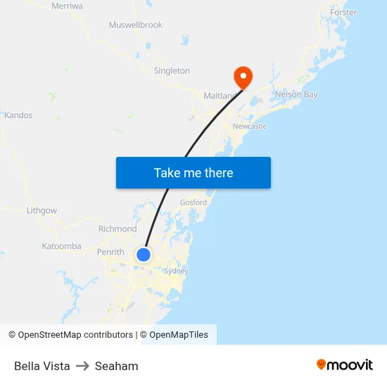 Bella Vista to Seaham map