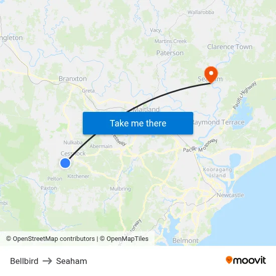 Bellbird to Seaham map