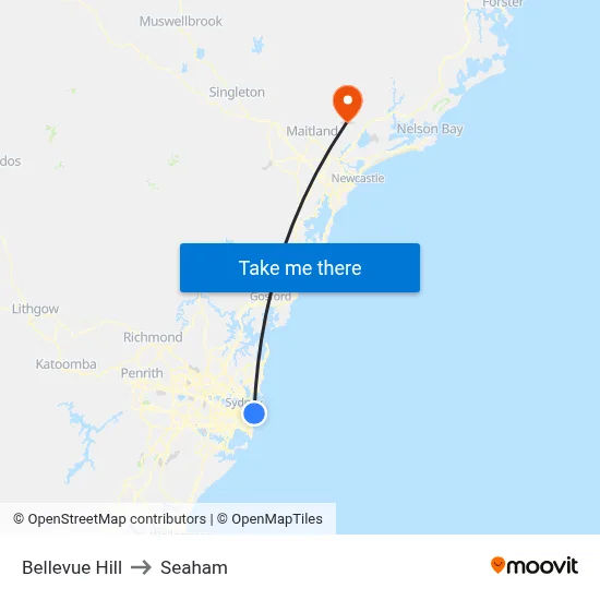 Bellevue Hill to Seaham map