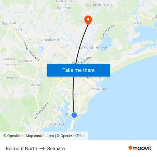 Belmont North to Seaham map