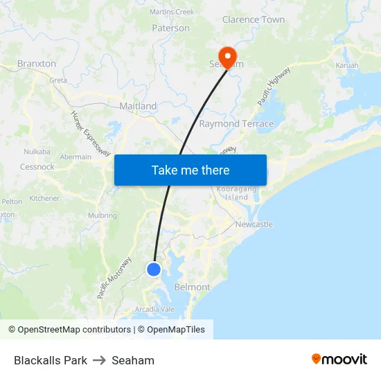 Blackalls Park to Seaham map