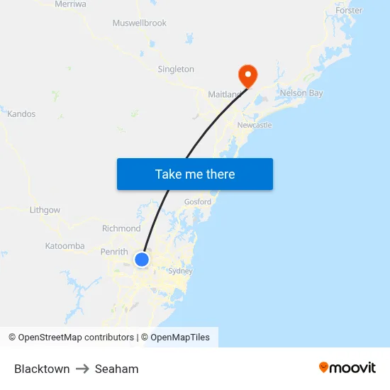 Blacktown to Seaham map