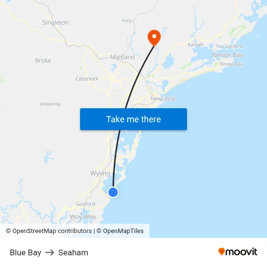 Blue Bay to Seaham map