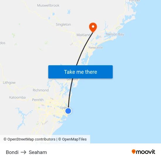 Bondi to Seaham map