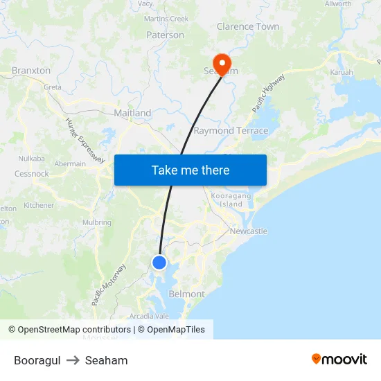 Booragul to Seaham map