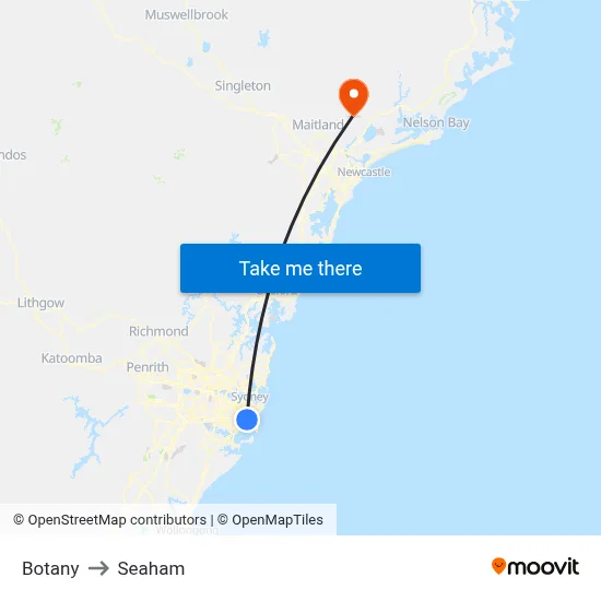 Botany to Seaham map