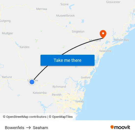 Bowenfels to Seaham map