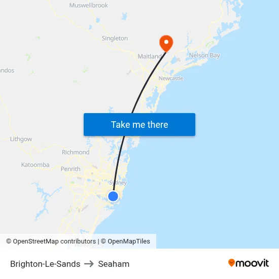 Brighton-Le-Sands to Seaham map