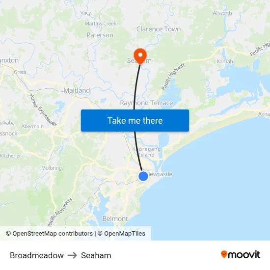 Broadmeadow to Seaham map
