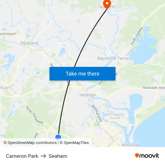 Cameron Park to Seaham map