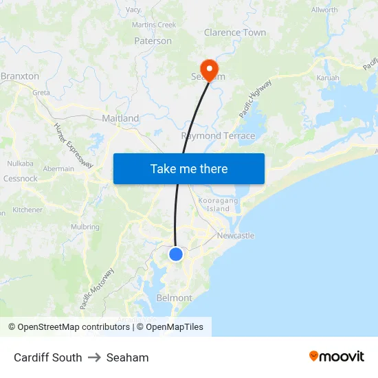 Cardiff South to Seaham map