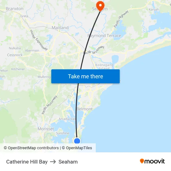 Catherine Hill Bay to Seaham map