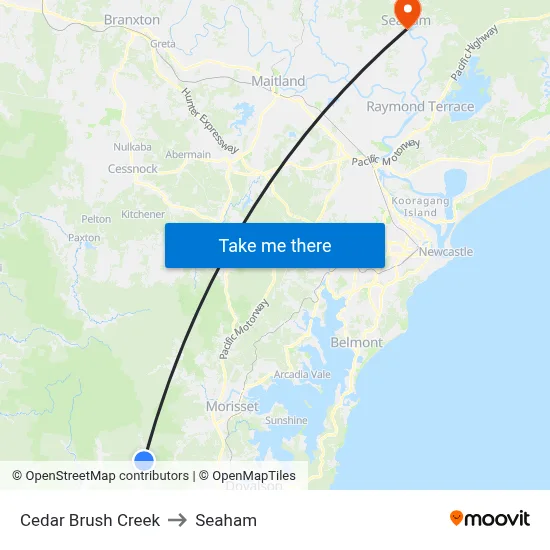 Cedar Brush Creek to Seaham map