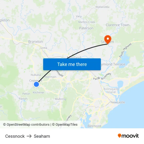 Cessnock to Seaham map