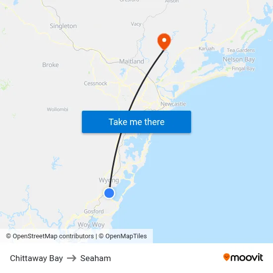 Chittaway Bay to Seaham map
