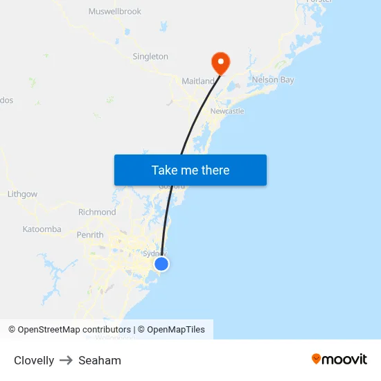 Clovelly to Seaham map