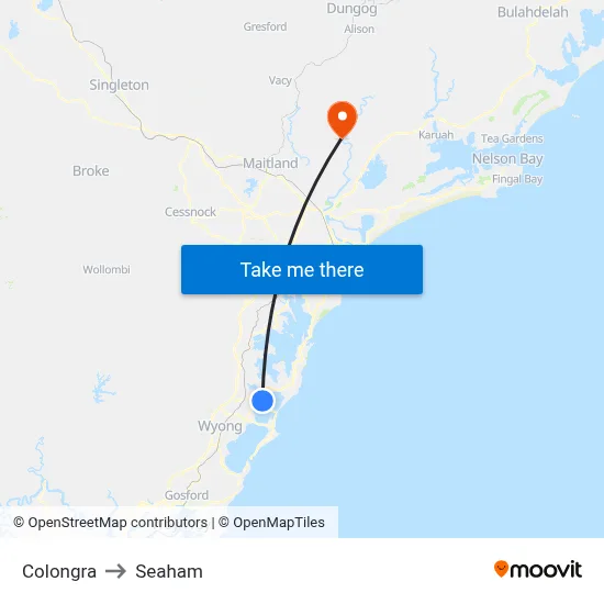 Colongra to Seaham map