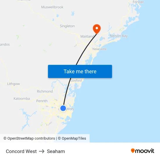 Concord West to Seaham map