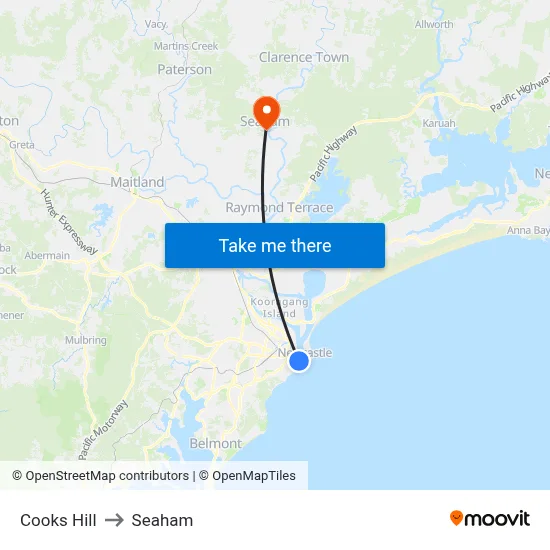 Cooks Hill to Seaham map