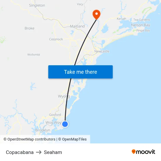 Copacabana to Seaham map