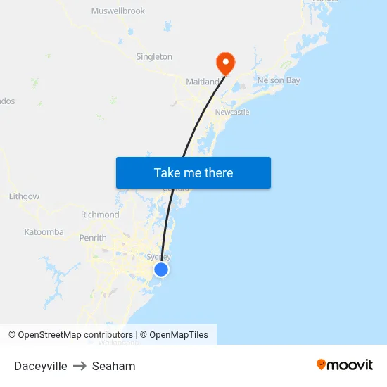 Daceyville to Seaham map