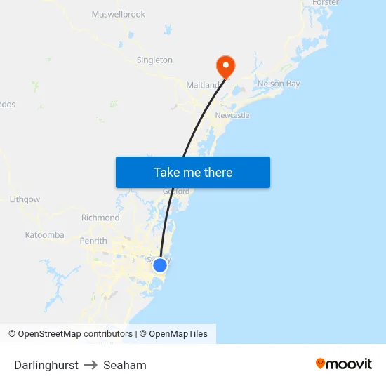 Darlinghurst to Seaham map