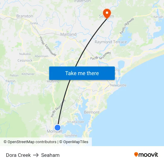 Dora Creek to Seaham map