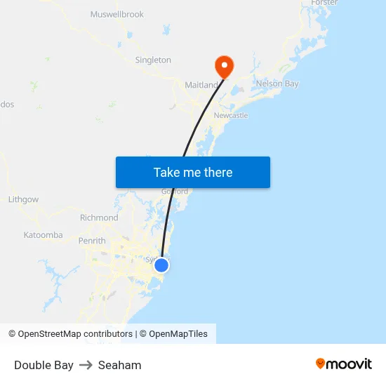 Double Bay to Seaham map