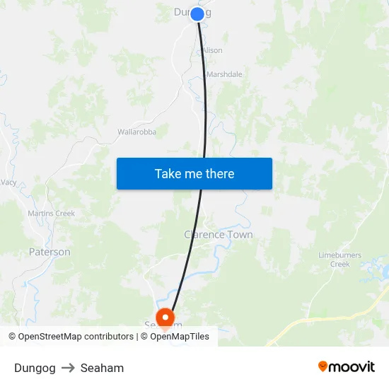Dungog to Seaham map