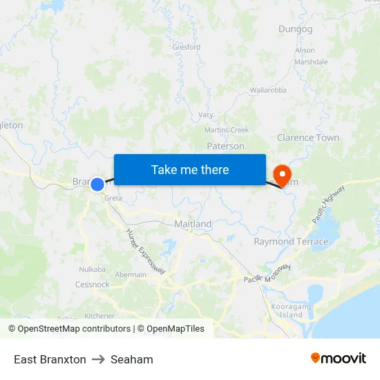 East Branxton to Seaham map