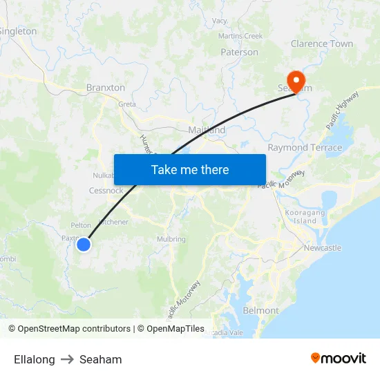 Ellalong to Seaham map