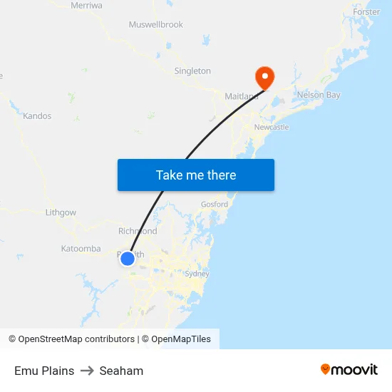 Emu Plains to Seaham map