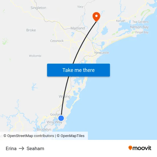 Erina to Seaham map