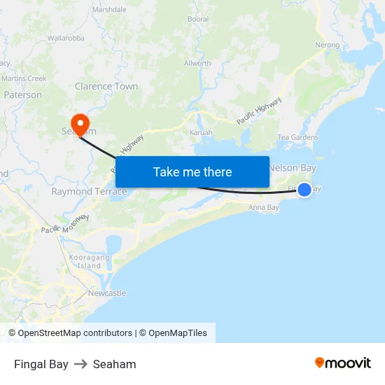 Fingal Bay to Seaham map