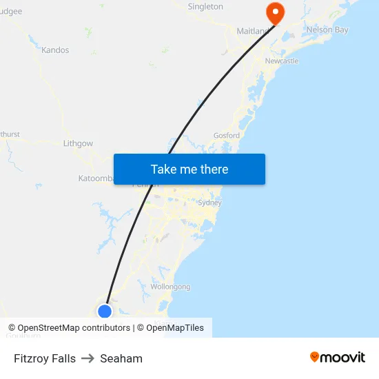 Fitzroy Falls to Seaham map