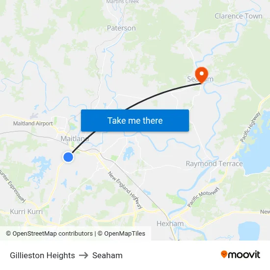 Gillieston Heights to Seaham map