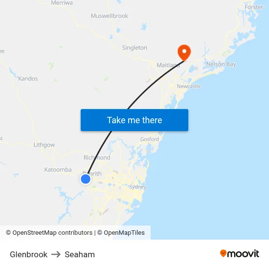 Glenbrook to Seaham map