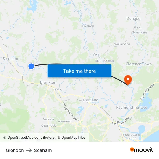 Glendon to Seaham map