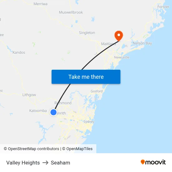 Valley Heights to Seaham map
