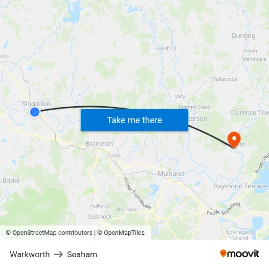 Warkworth to Seaham map
