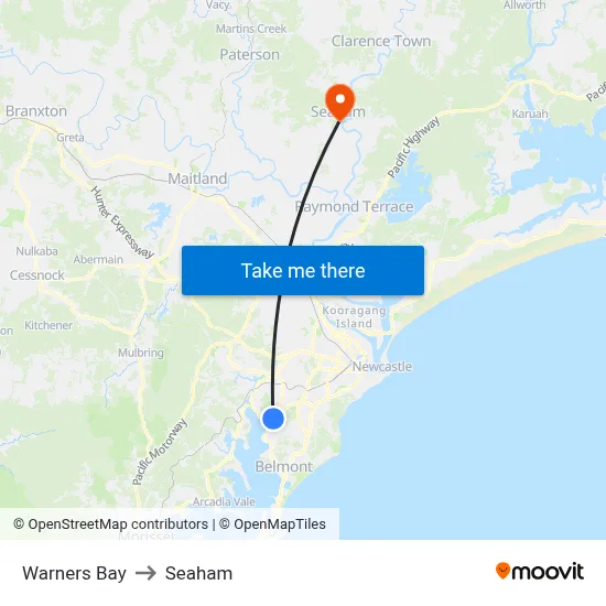 Warners Bay to Seaham map