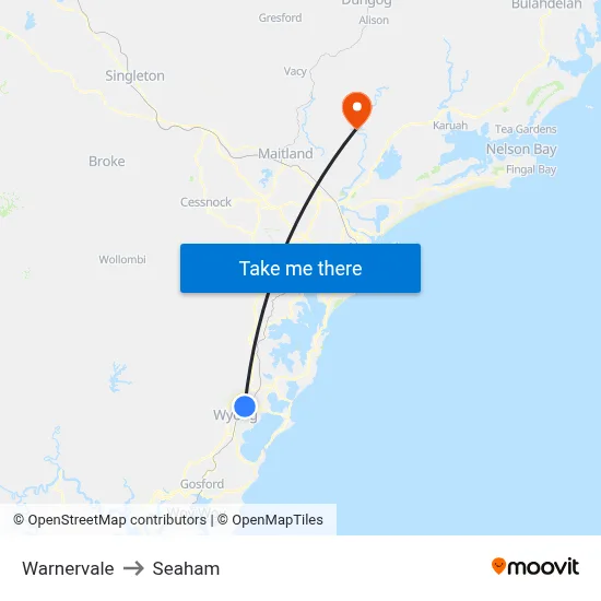 Warnervale to Seaham map
