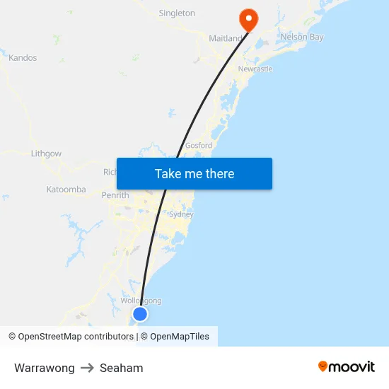 Warrawong to Seaham map