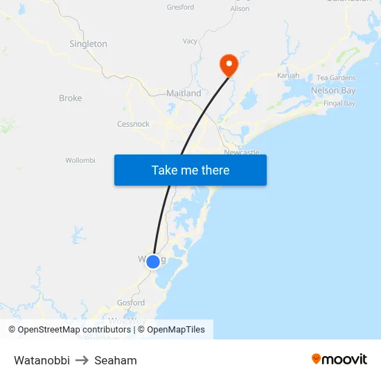 Watanobbi to Seaham map