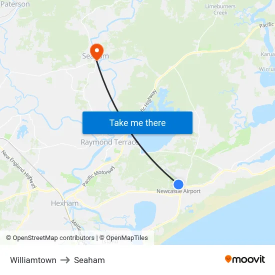 Williamtown to Seaham map