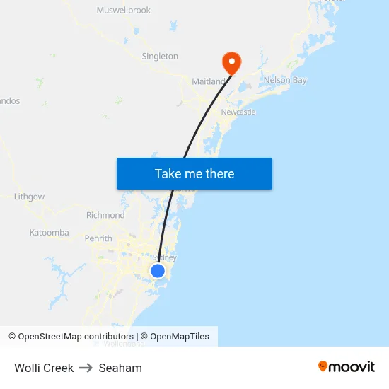 Wolli Creek to Seaham map
