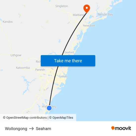 Wollongong to Seaham map